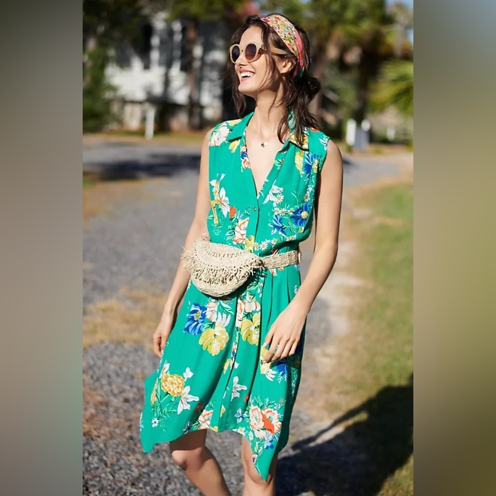 Maeve Rory Green Floral Sleeveless shirt dress, size 2 - Picture 2 of 14